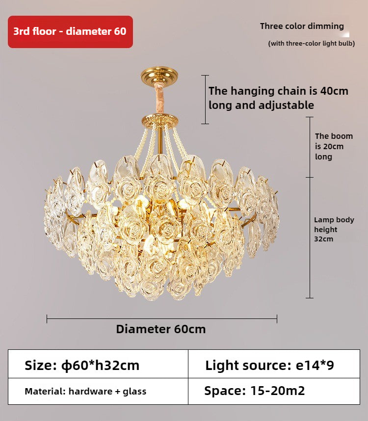 HEIKESZ French light luxury living room chandelier modern hall main light 2024 new creative cream wind rose dining room light lamp light fixtures for celling light