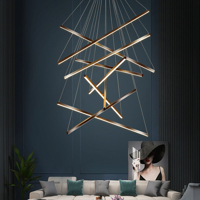 HEIKESZ Modern Stair Chandelier Minimalist LED Line Light for Living Room Bedroom Villa Ceiling Lighting Warm Light Creative Design