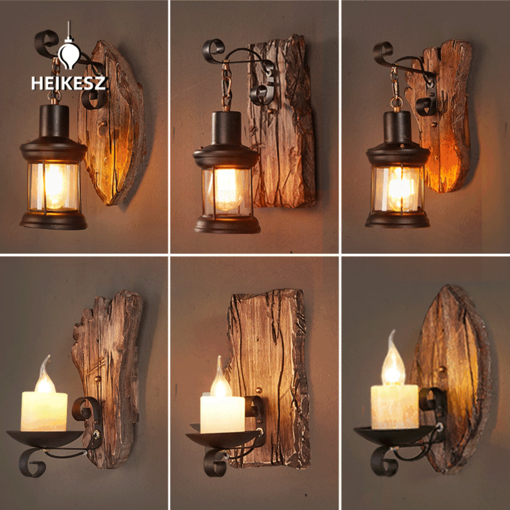HEIKESZ American retro boat wood wall lamp restaurant shop lamp loft industrial style creative bar counter aisle nostalgic lamp
