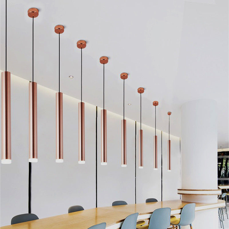 HEIKESZ Long Round Straight Column Suspension Wire Spotlight Minimalist Nordic Designer Chandelier for Dining Room Bar Bedroom