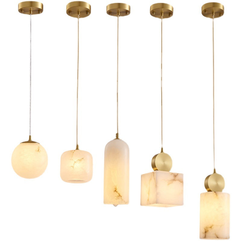 HEIKESZ Luxury Copper Marble Chandelier Modern Bedroom Bedside Lamp Simple Small Droplight for Dining Room Stairs