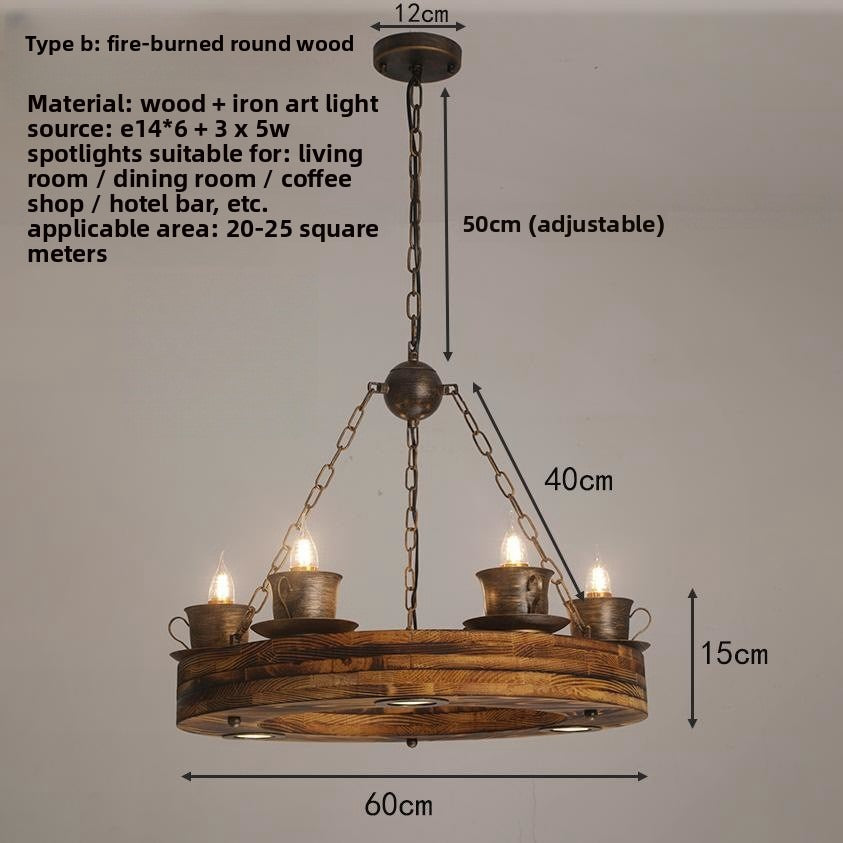 Vintage Industrial Wood Ceiling Light American Style for Living Rooms Cafe Hotel Lobby Creative Lighting