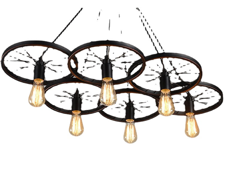 HEIKESZ American Country Creative Personality Industrial Style Chandelier Restaurant Clothing Store Bar Iron Wheel Creative Chandelier american style retro outdoor indoor retro bedroom lamp american-style Industrial wind