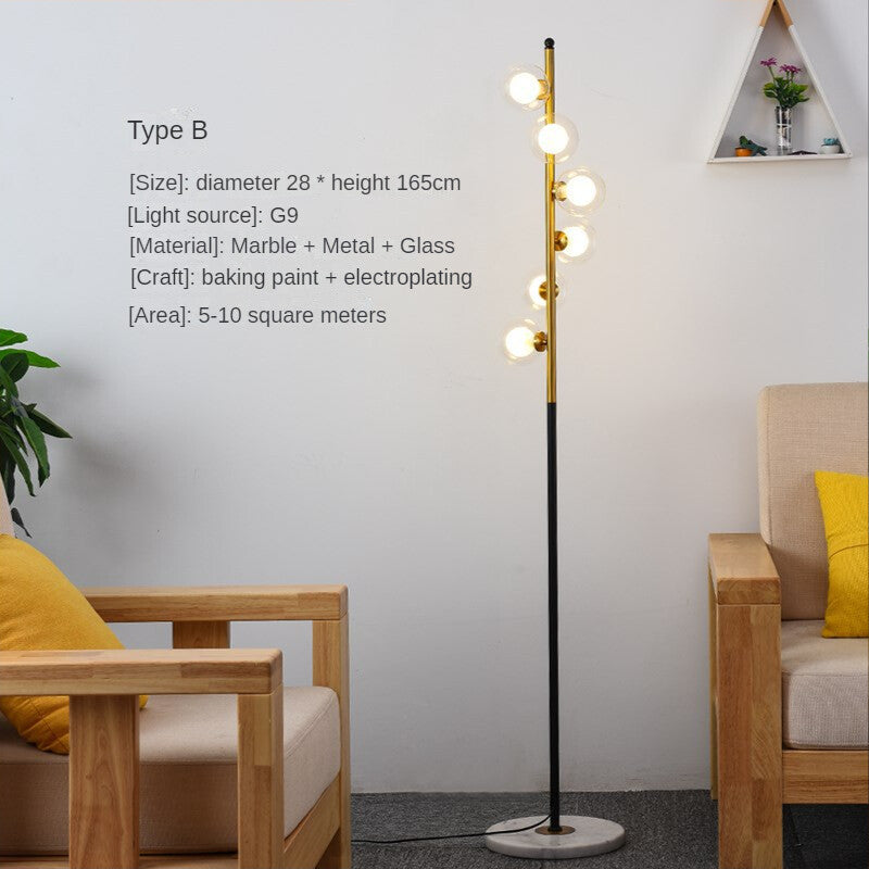 HEIKESZ Nordic Magic Beans Fall Floor Lamp Creative Marble Molecule Light Luxury Vertical Simple Sofa Lamp for Living Room