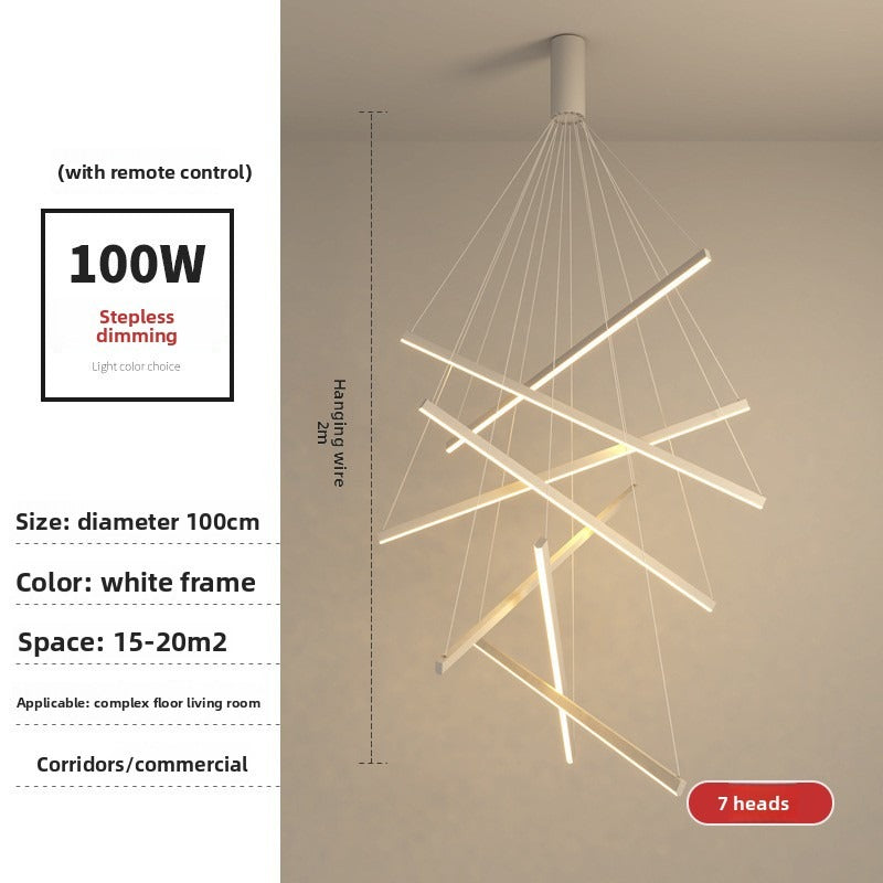 HEIKESZ Modern simple apartment loft duplex large chandelier villa empty living room long chandelier rotating staircase chandelier lamp light fixtures for celling lights