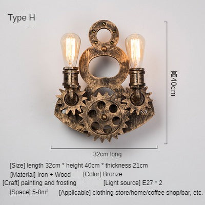 HEIKESZ Cross-Border American Retro Industrial Style Restaurant Bar Internet Coffee Personality Creative Wall Lamp Aisle Corridor Gear Decorative Light LED Light for Bedroom Night Aesthetic Room Lamp