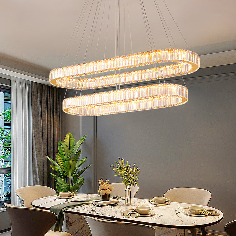 HEIKESZ Modern simple crystal chandelier living room dining room lighting luxury creative led double oval bar table home dining room lamp lighting fixtures for celling lighting