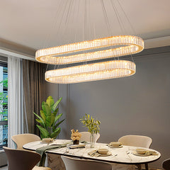 HEIKESZ Modern simple crystal chandelier living room dining room lighting luxury creative led double oval bar table home dining room lamp lighting fixtures for celling lighting
