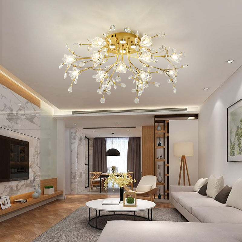 HEIKESZ European Style Ceiling Light Luxury Crystal LED Chandelier Modern Round Living Room Bedroom Lighting Fixture