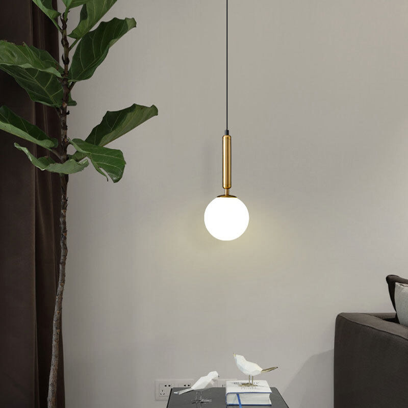 HEIKESZ Nordic Modern Glass Chandelier for Bedroom Dining Room Study Bar LED Ceiling Light Copper Round Hanging Lamp Creative Living Room Lighting