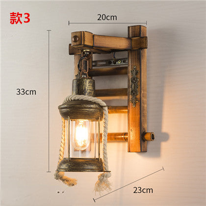 HEIKESZ American Retro Industrial Style Wall Lamp Restaurant Coffee Shop Bar Aisle Corridor Creative Solid Wood Hot Pot Restaurant Bar Lamp LED Light for Bedroom Night Aesthetic Room Lamp