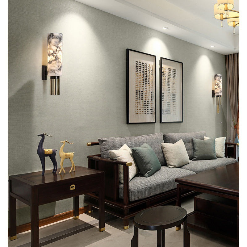 HEIKESZ Modern Chinese Style Marble Wall Lamp Luxury Copper Light for Living Room Bedroom Background Creative Designer Lighting
