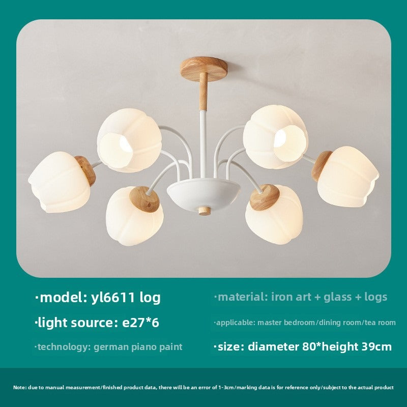 HEIKESZ Nordic living room chandelier solid wood bedroom lighting creative lily of the valley children's room lighting French cream wind retro dining room lighting fixtures for celling lighting