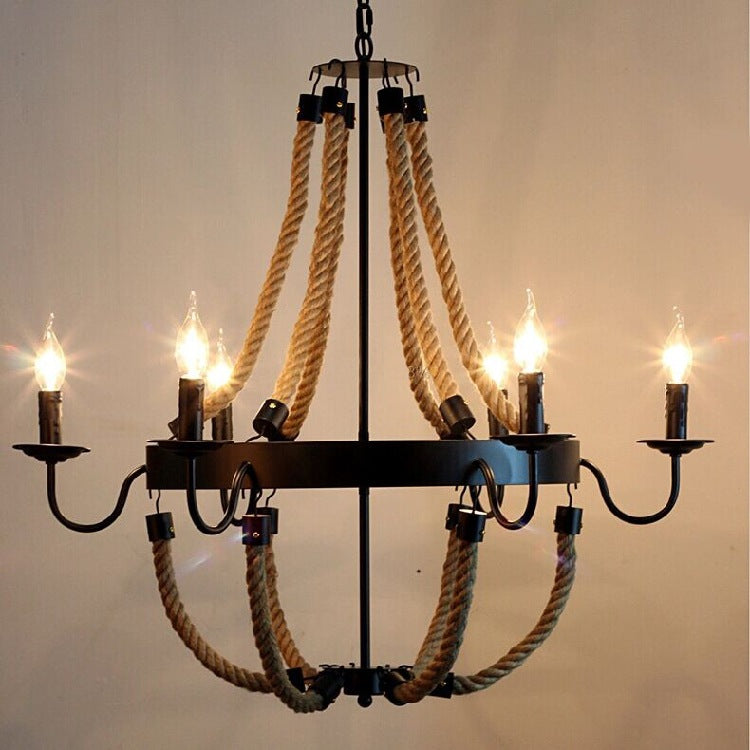 HEIKESZ American Country Creative Restaurant Cafe up and down Rope Light Vintage Pastoral Style Clothing Store Commercial Industrial Chandelier LED Light for Bedroom Night Aesthetic Room Lamp