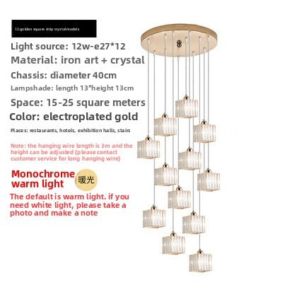 HEIKESZ Personalized rotating staircase chandelier modern minimalist creative duplex floor living room Nordic villa staircase crystal chandelier lamp lighting fixtures for celling lighting