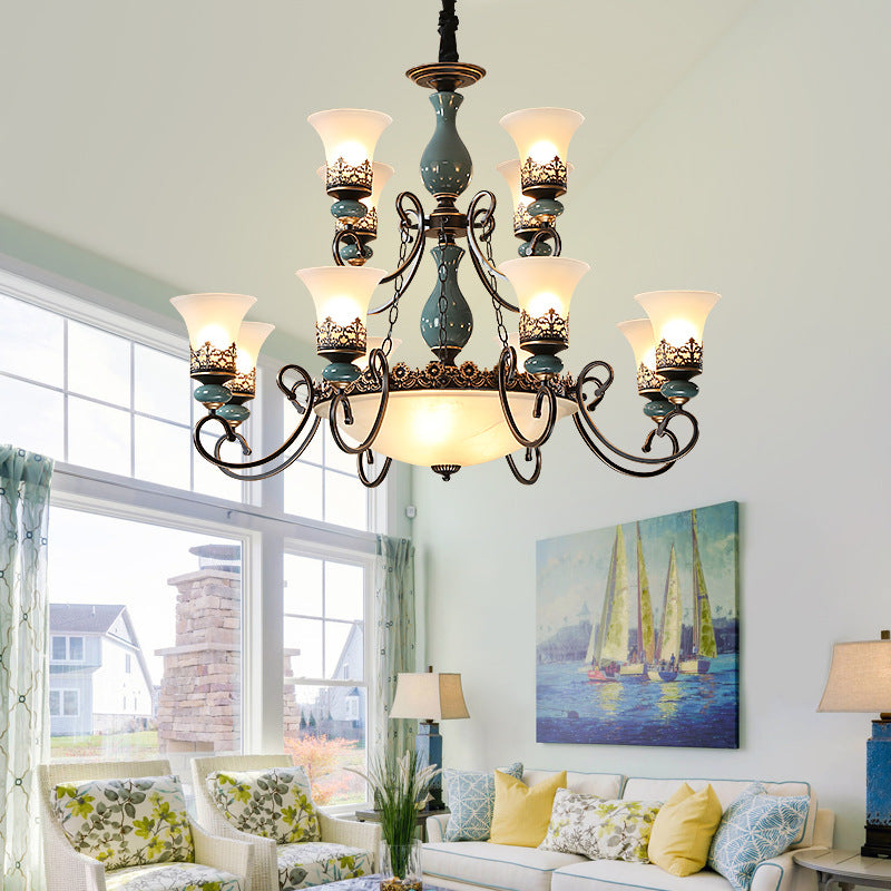 HEIKESZ Ceramic living room chandelier dining room light bedroom study light simple European lighting luxury atmosphere American retro lamp light fixtures for celling light