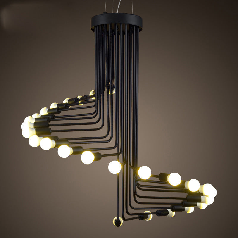 HEIKESZ Creative Wrought Iron Spiral Stair Chandelier American Retro Industrial Wind Restaurant and Cafe Clothing Store Decoration Chandelier LED Light for Bedroom Night Aesthetic Room Lamp