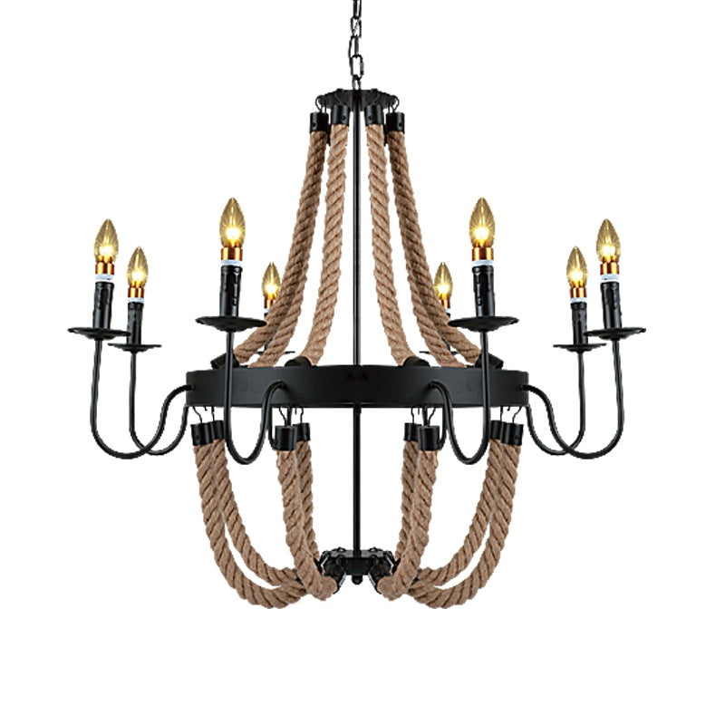 HEIKESZ American Country Creative Restaurant Cafe up and down Rope Light Vintage Pastoral Style Clothing Store Commercial Industrial Chandelier LED Light for Bedroom Night Aesthetic Room Lamp