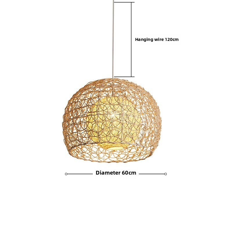 HEIKEZ Japanese branch chandelier, simple and creative personality, rattan countryside, simple bedroom, living room, balcony, dining room, circular ball lamp, ceiling lighting fixture