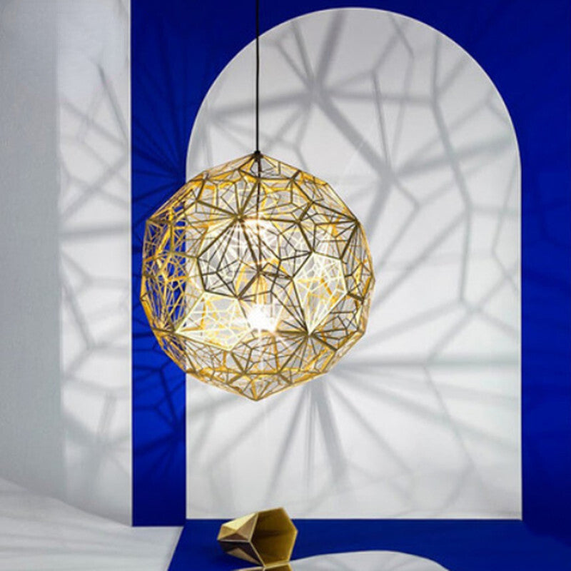 HEIKESZ Post-Modern Nordic Art Geometric Stainless Steel Round Diamond Ball Pendant Lamp Creative Chandelier for Living Room Bedroom Bar Restaurant Lighting