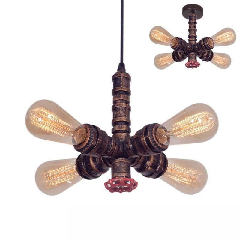 HEIKESZ Vintage Industrial Ceiling Light American Country Rustic Restaurant Bar 4 Head Pipe Pendant Lamp Wholesale