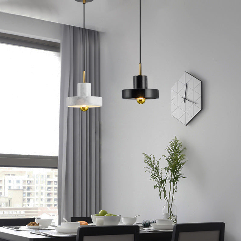 HEIKESZ Modern Single Three Head Small Droplight Nordic Brass Marble Planet Chandelier for Bedroom Living Room Decor