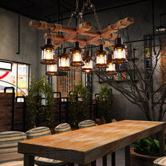 HEIKESZ Exclusive for Cross-Border American Retro Industrial Style Chandelier Dining Room/Living Room Coffee Shop Bar Counter Creative Solid Wood Ceiling Lamp LED Light for Bedroom Night Aesthetic Room Lamp