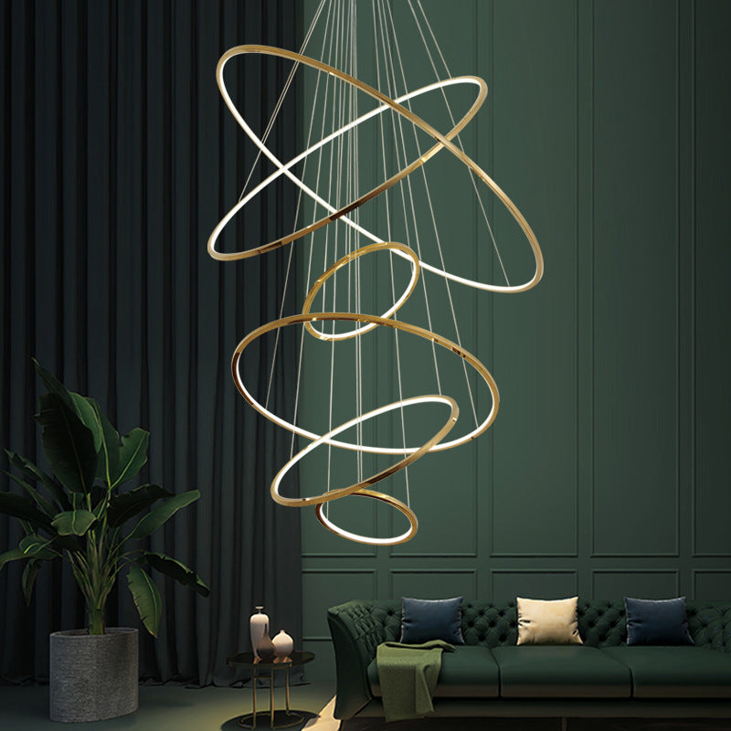 HEIKESZ Cross Border Stainless Steel LED Chandelier for Villa Duplex Living Room Dining Room Decoration Modern Ceiling Light