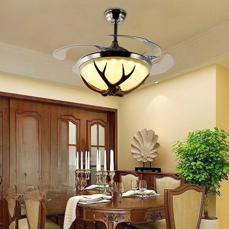 HEIKESZ American retro antlers industrial style bar clothing store decorative fan lights LED lamps frequency conversion creative ceiling fan lights lamp light fixtures for celling lights