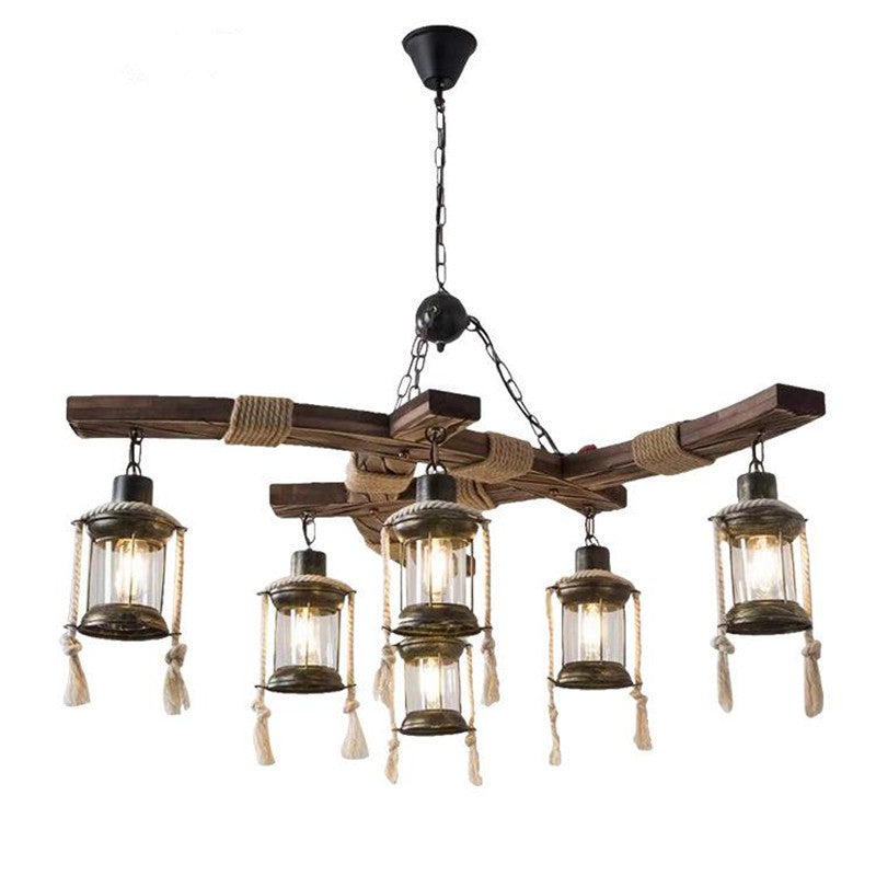 HEIKESZ Retro personalized wood chandelier restaurant bar coffee shop pub snacks milk tea hot pot shop creative industrial wind lamp