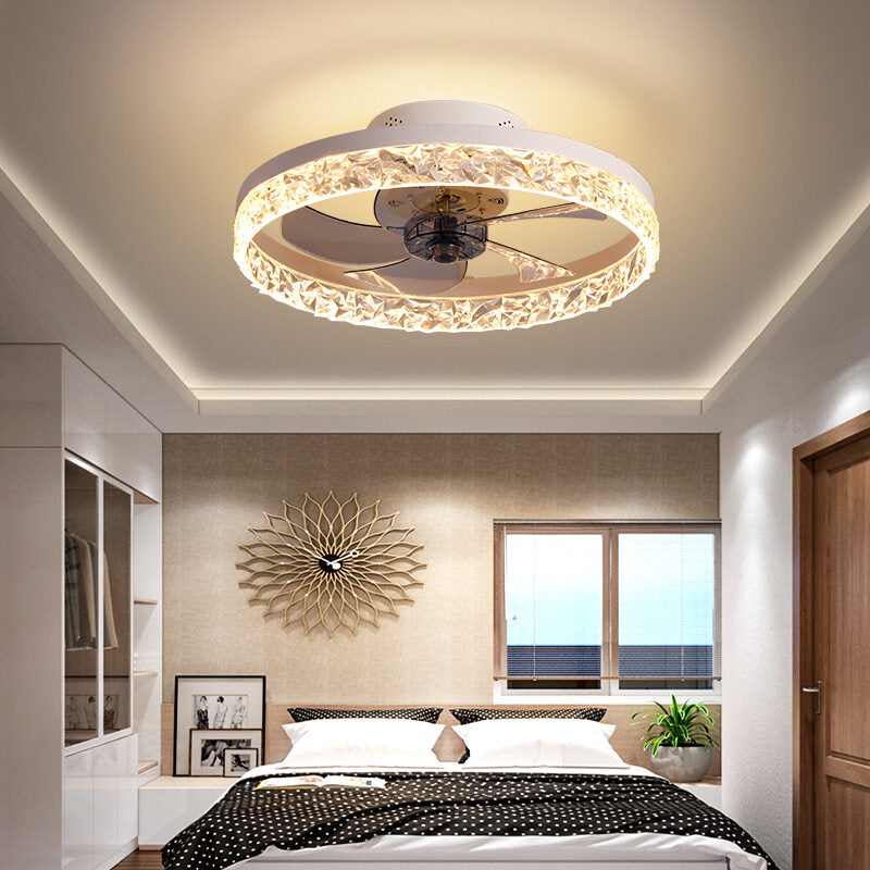 Nordic Modern Ceiling Fan Light Simple Round Frequency Conversion Fan Lamp with LED Lighting for Home Office Bedroom