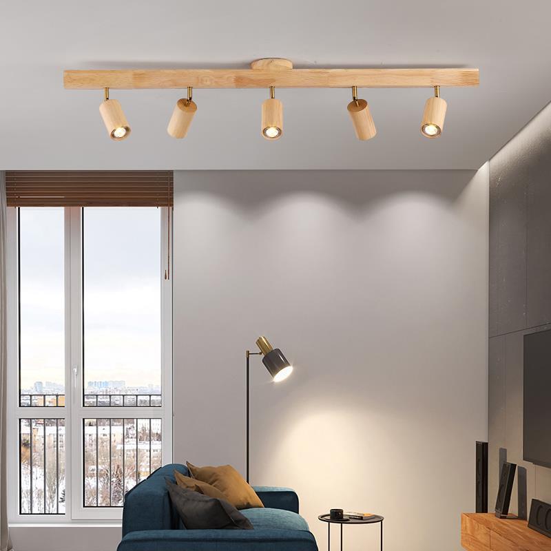 HEIKESZ New Chinese Japanese Style Solid Wood Spotlight Log Living Room Bedroom Headless Lamp TV Background Wall Open Mounted Ceiling Light