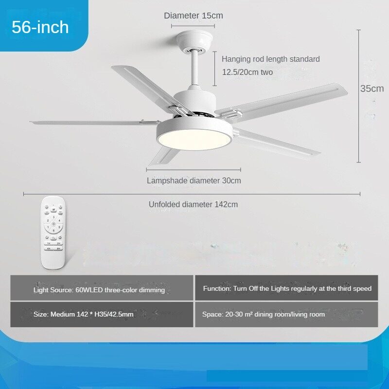 HEIKESZ Large Wind Ceiling Fan Lights 42 52 56 Inch Black Retro Electric Fan Lamp with Remote Control for Home Living Room Bedroom Industrial Commercial Use