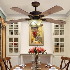 HEIKESZ Vintage American Ceiling Fan Light with Wood Blades Energy Saving Silent Motor Nordic Style for Living Room Dining Room Home Decor