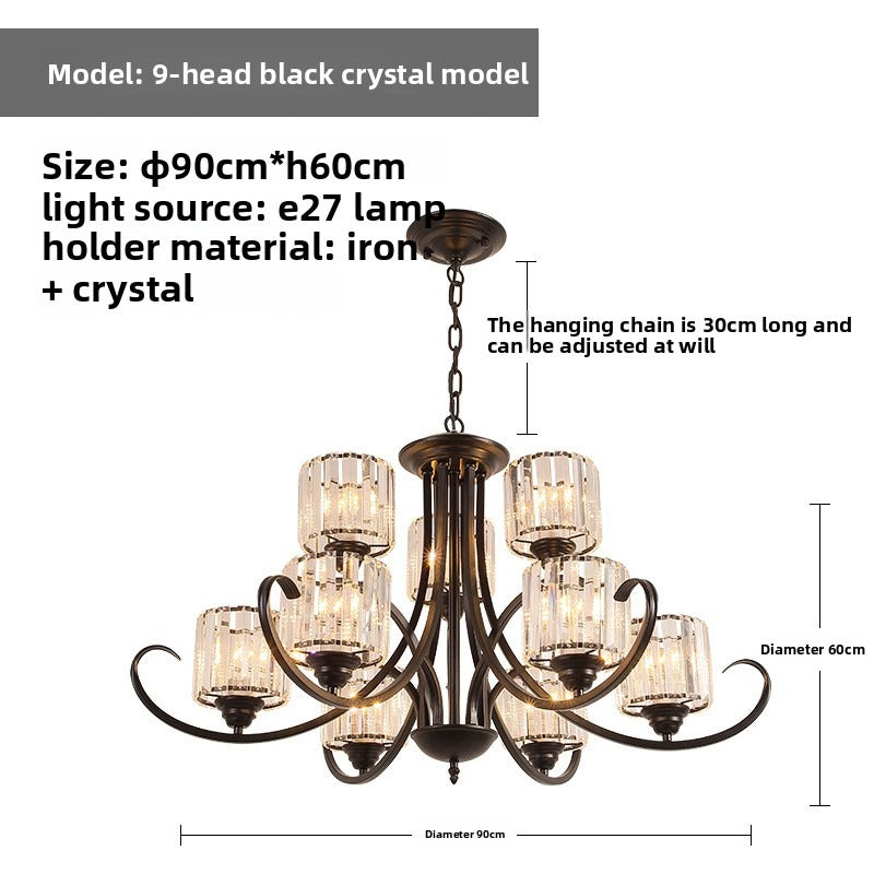 HEIKESZ Modern Luxury Iron Crystal Ceiling Light Zhongshan Lighting for Dining Room Villa Hall Bedroom Simple American Style Chandelier