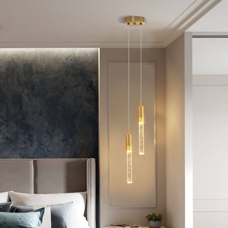 HEIKESZ Nordic Crystal Chandelier Luxury Bed Head Hanging Lamp for Bedroom Bar TV Background Wall