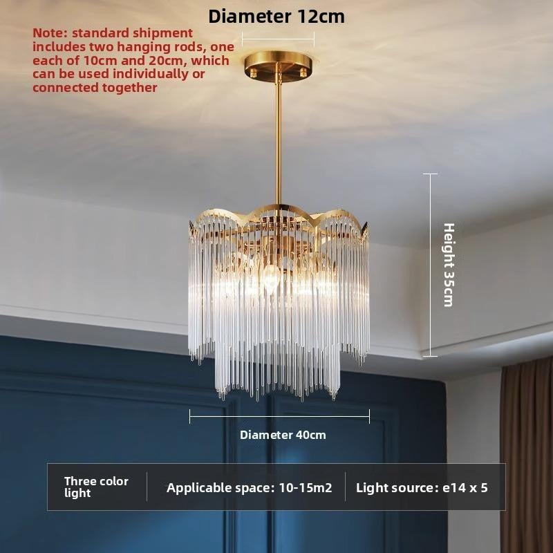 HEIKESZ Italian Luxury Stainless Steel Glass Rod Chandelier Modern Minimalist Living Room Ceiling Light with Tassel Dining Room Pendant Lamp
