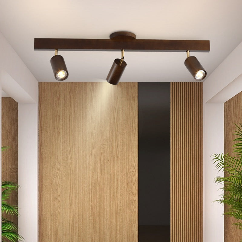 HEIKESZ New Chinese Japanese Style Solid Wood Spotlight Log Living Room Bedroom Headless Lamp TV Background Wall Open Mounted Ceiling Light