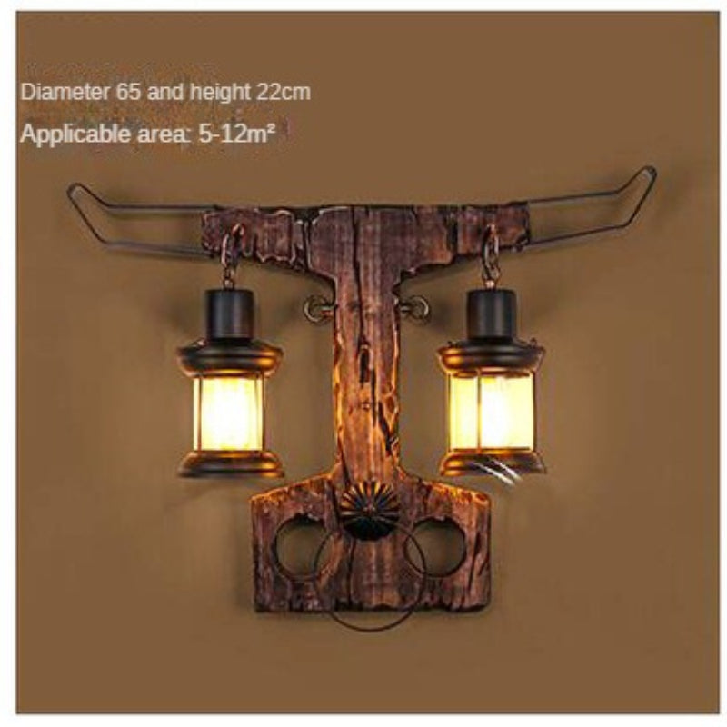 HEIKESZ American Retro Balsa Boat Wood Wall Lamp Dining Room Coffee Shop Light Loft Industrial Style Creative Bar Aisle Nostalgic Lamp LED Light for Bedroom Night Aesthetic Room Lamp