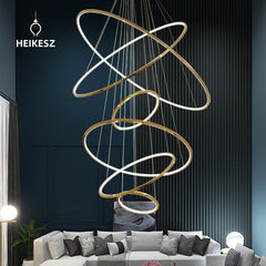 HEIKESZ Cross Border Stainless Steel LED Chandelier for Villa Duplex Living Room Dining Room Decoration Modern Ceiling Light