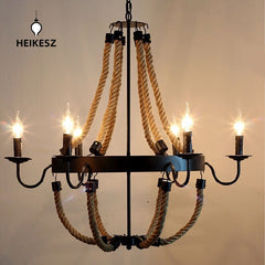 HEIKESZ American Country Creative Restaurant Cafe up and down Rope Light Vintage Pastoral Style Clothing Store Commercial Industrial Chandelier LED Light for Bedroom Night Aesthetic Room Lamp