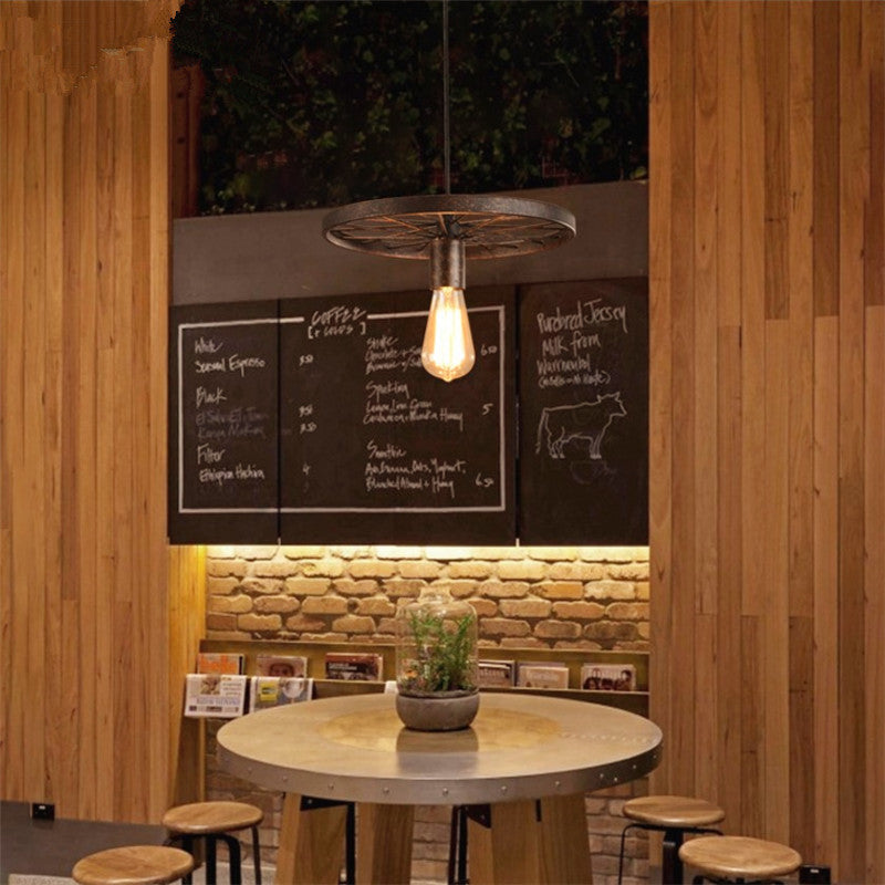 HEIKESZ LOFT Industrial Wind Restaurant and Cafe Pendant Lamp American Retro Bar Clothing Store Decorative Personality Wheel Decoration Light LED Light for Bedroom Night Aestitic Room Lamp