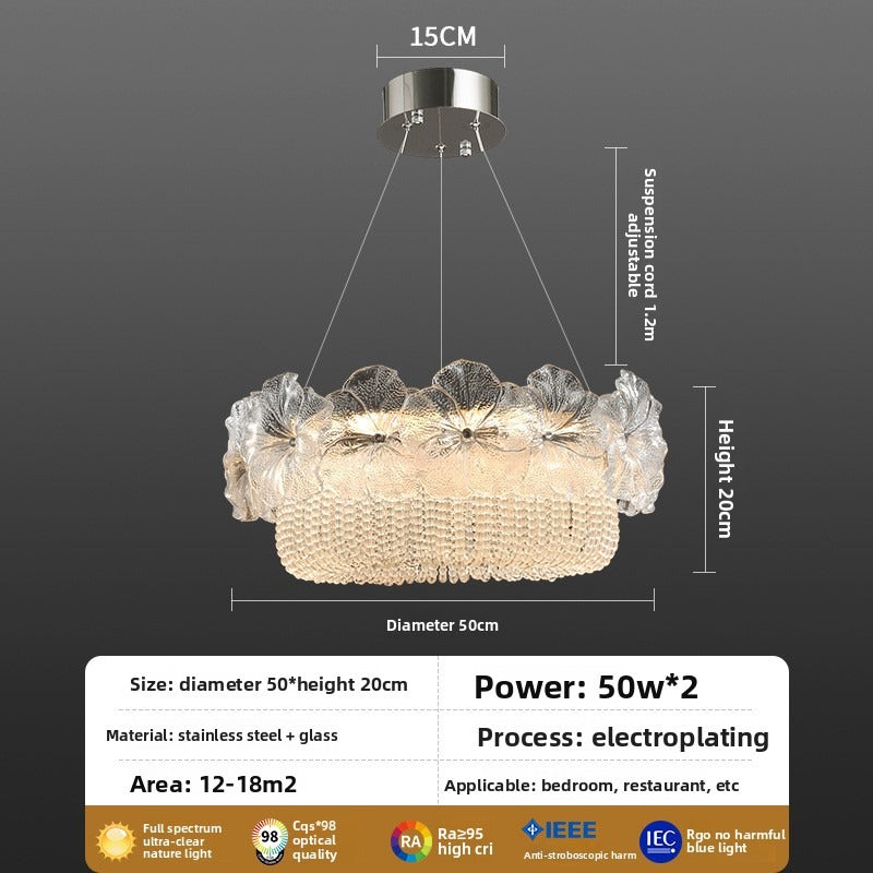 HEIKESZ Full Spectrum French Luxury Crystal Flower Ceiling Light for Living Room Bedroom Dining Room Glass Design
