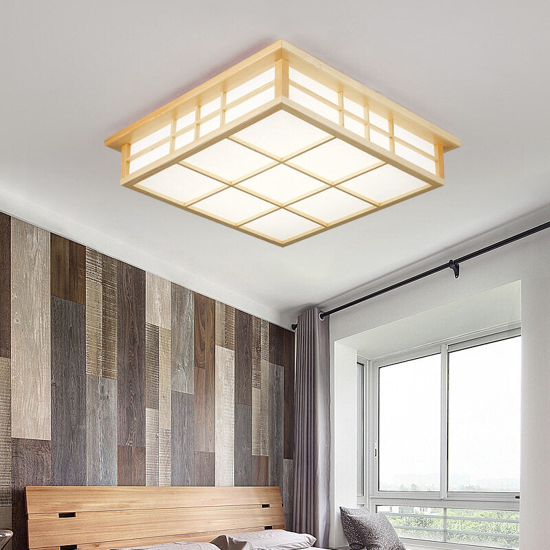 HEIKESZ Japanese Style Ceiling Lamp Solid Wood Nordic LED Light for Bedroom Living Room 3 Color Variable Lighting