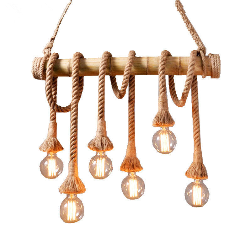 HEIKESZ Retro Rope Bamboo Pipe Chandelier Guest Cafe Bedroom Aisle Creative Bamboo Clothing Shop Bar Decoration Lamp LED Light for Bedroom Night Aesthetic Room Lamp