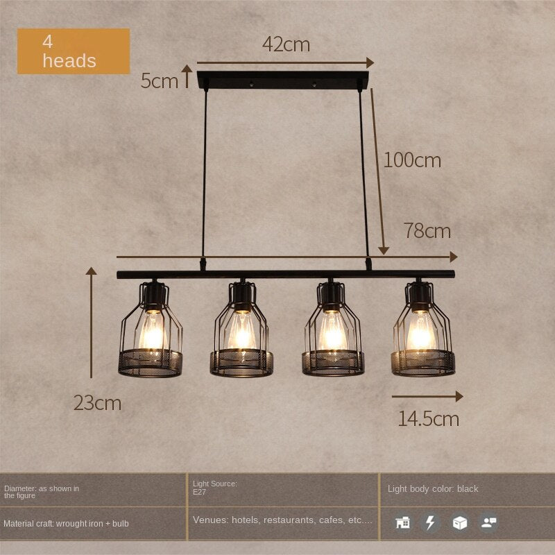 HEIKESZ [One-Year Warranty, Free Shipping] Industrial Style Creative Living Room Restaurant Bar Table Chandelier Retro Iron Lamp Hot Pot Milk Tea Shop Multi-Head in-Line Lamps