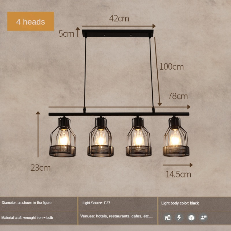 HEIKESZ Industrial Style Creative Living Room Restaurant Bar Table Chandelier Vintage Iron Lamp Hot Pot Milk Tea Shop Multi-Head in-Line Lamps Led Light for Bedroom Night Aesthetic Room Lamp