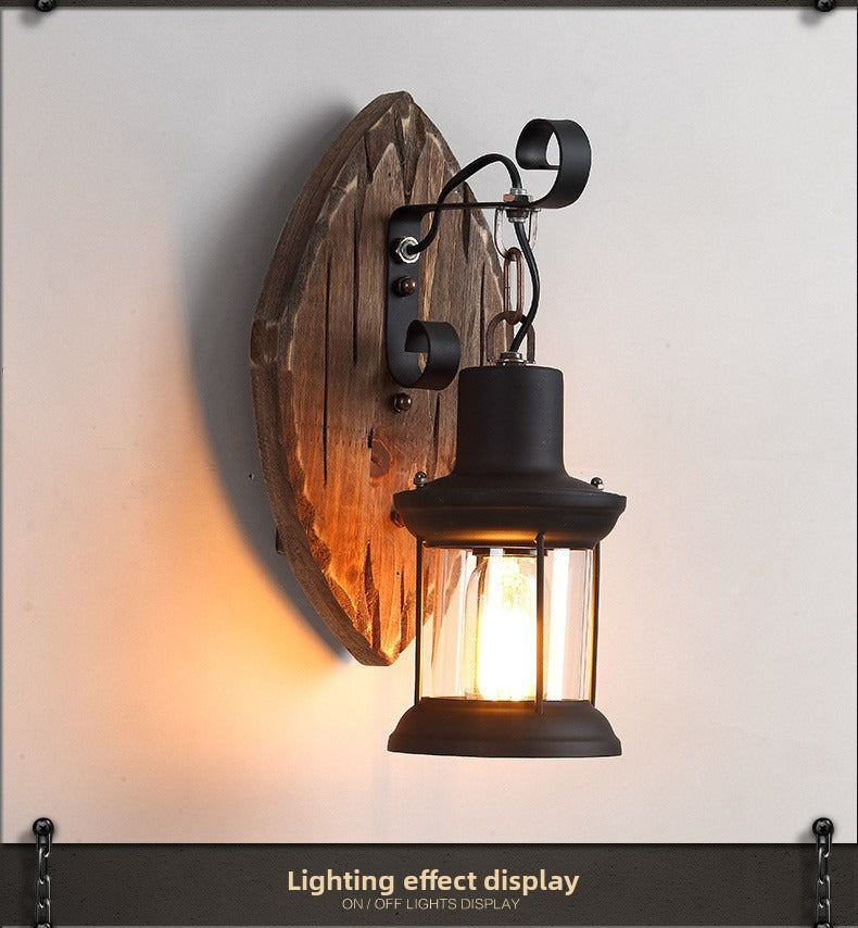 HEIKESZ Vintage Industrial Wall Light American Retro Style Wooden Sconce for Bar Cafe Bedroom Corridor Unique Ship Wood Design