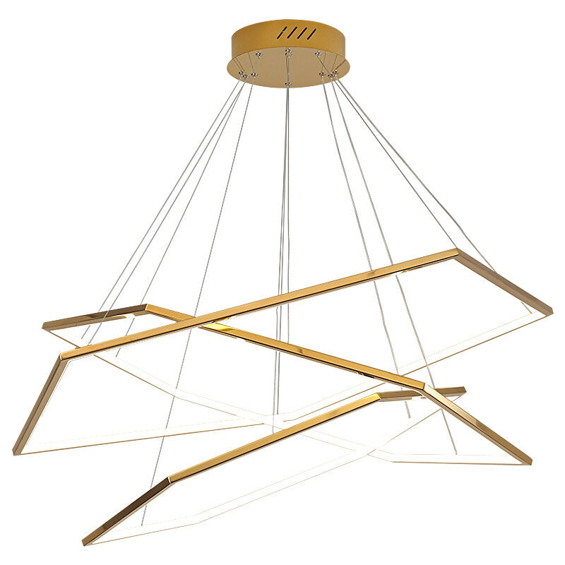 HEIKESZ Post-Modern Geometric Designer Golden Mirror Hexagonal Chandelier Luxury Stainless Steel Industrial Style Warm Light for Living Room Bedroom Ceiling Lighting