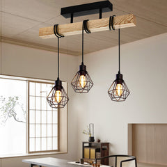 HEIKESZ Customer Dining Room and Study Room Coffee Shop Retro Industrial Style Clothing Store Bar Aisle Creative Lampshade Wood Strip Chandelier LED Light for Bedroom Night Aestitic Room Lamp